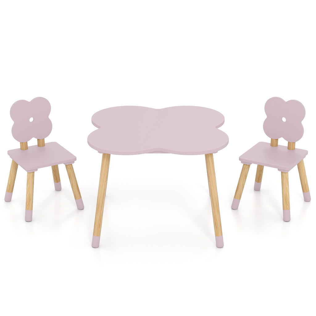 Flower-Shaped Kids Table Set with Pink Solid Wood Legs - Adorable & Safe Play & Study Furniture
