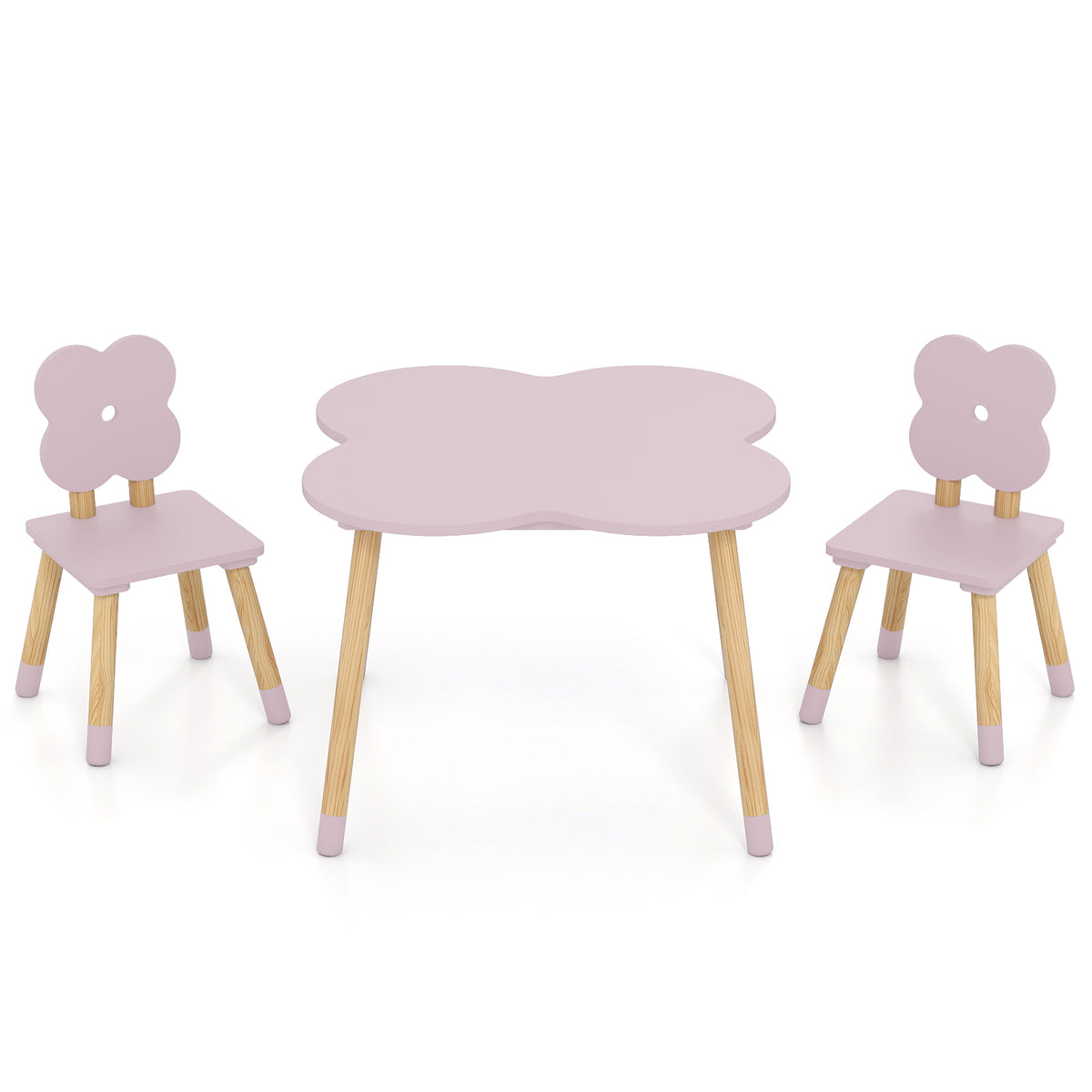 Flower-Shaped Kids Table Set with Pink Solid Wood Legs - Adorable & Safe Play & Study Furniture