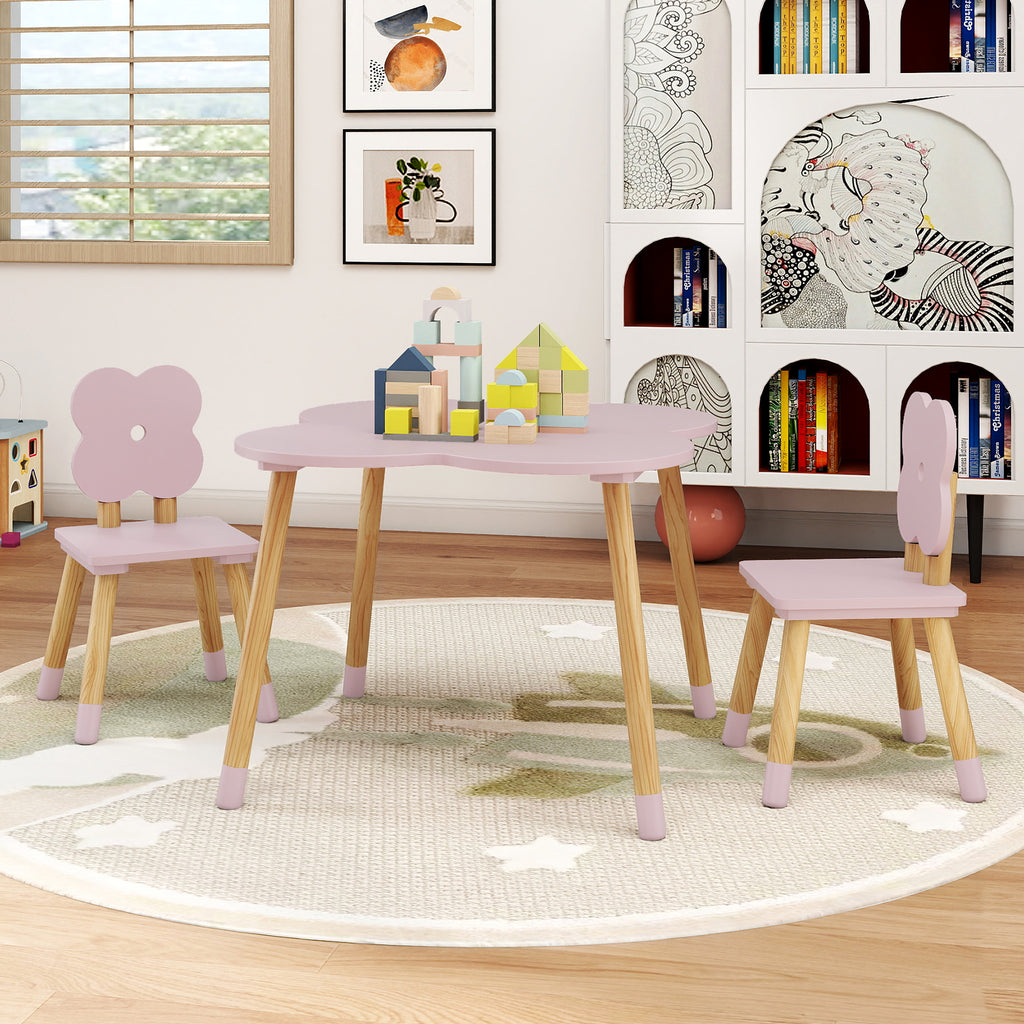 Flower-Shaped Kids Table Set with Pink Solid Wood Legs - Adorable & Safe Play & Study Furniture