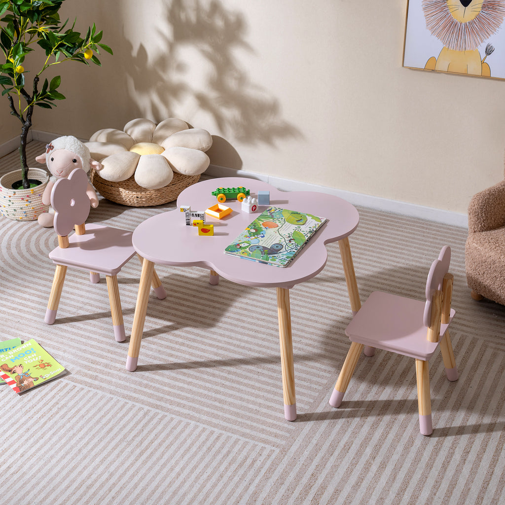 Flower-Shaped Kids Table Set with Pink Solid Wood Legs - Adorable & Safe Play & Study Furniture