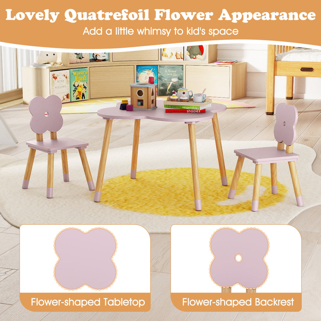 Flower-Shaped Kids Table Set with Pink Solid Wood Legs - Adorable & Safe Play & Study Furniture
