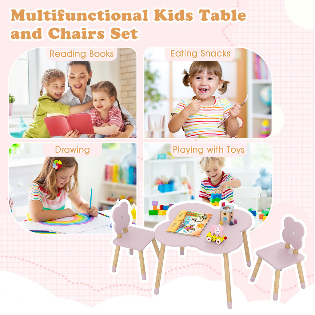 Flower-Shaped Kids Table Set with Pink Solid Wood Legs - Adorable & Safe Play & Study Furniture
