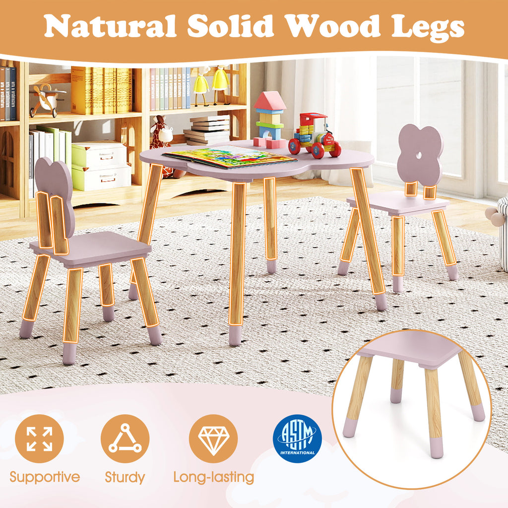 Flower-Shaped Kids Table Set with Pink Solid Wood Legs - Adorable & Safe Play & Study Furniture
