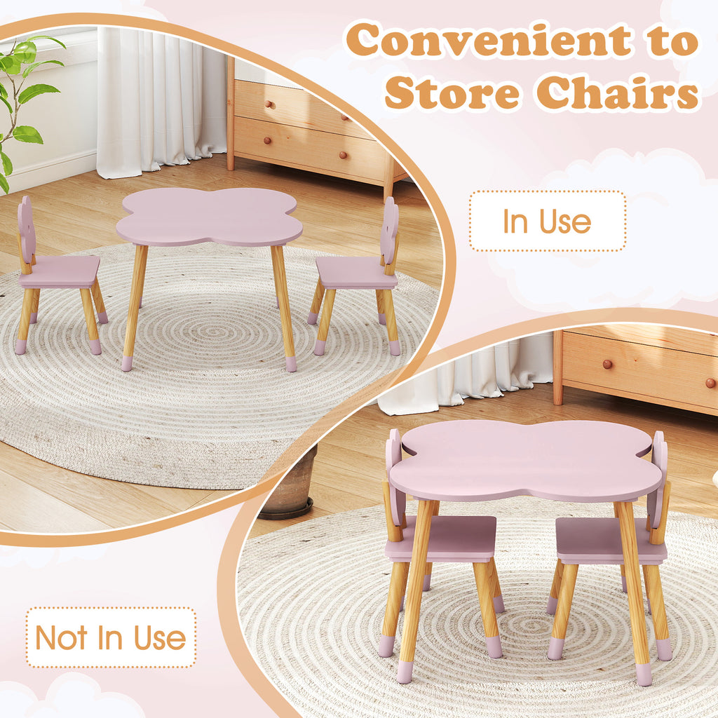 Flower-Shaped Kids Table Set with Pink Solid Wood Legs - Adorable & Safe Play & Study Furniture