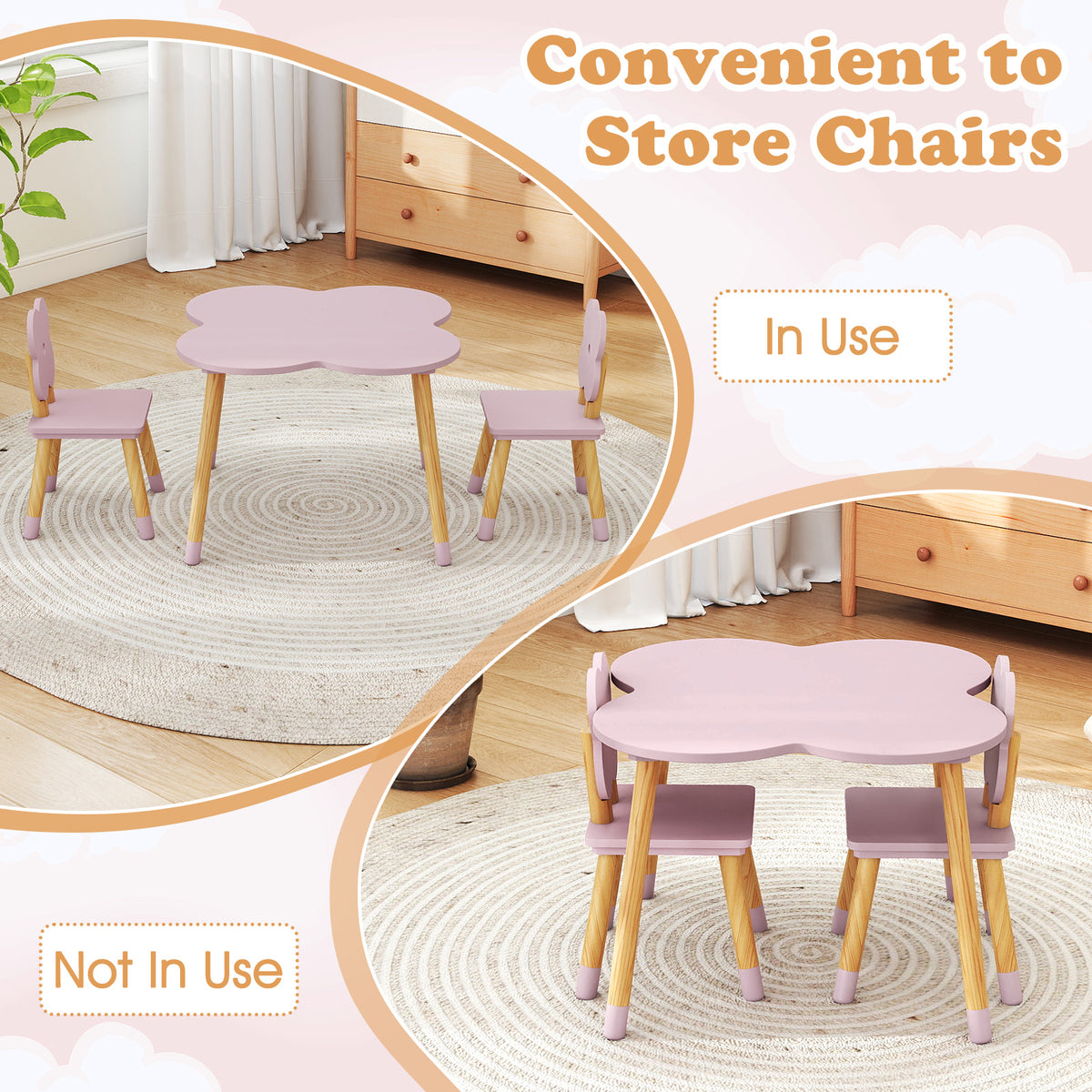 Flower-Shaped Kids Table Set with Pink Solid Wood Legs - Adorable & Safe Play & Study Furniture
