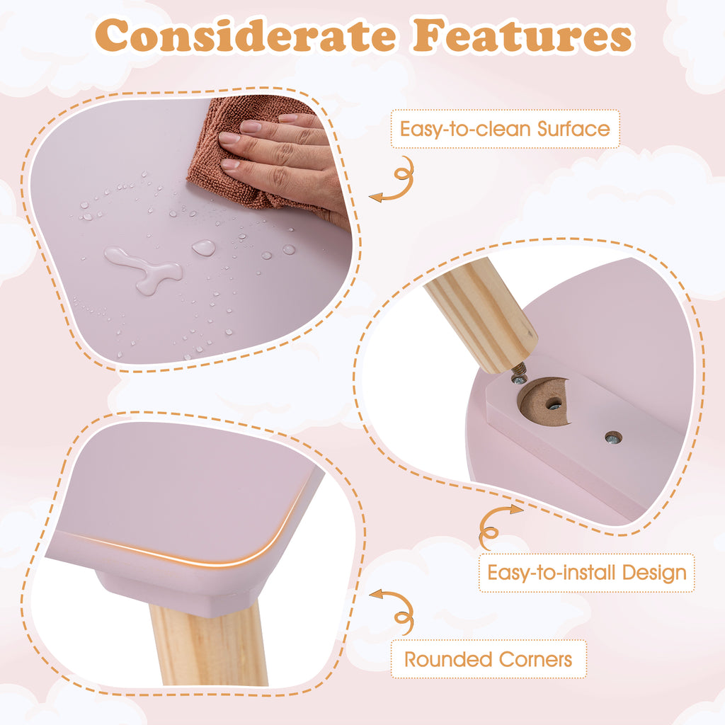 Flower-Shaped Kids Table Set with Pink Solid Wood Legs - Adorable & Safe Play & Study Furniture