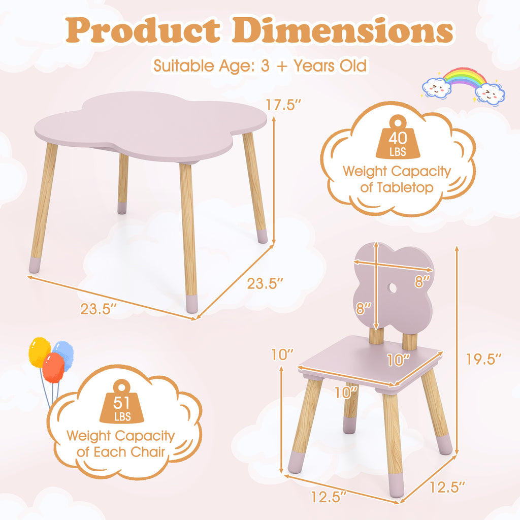 Flower-Shaped Kids Table Set with Pink Solid Wood Legs - Adorable & Safe Play & Study Furniture