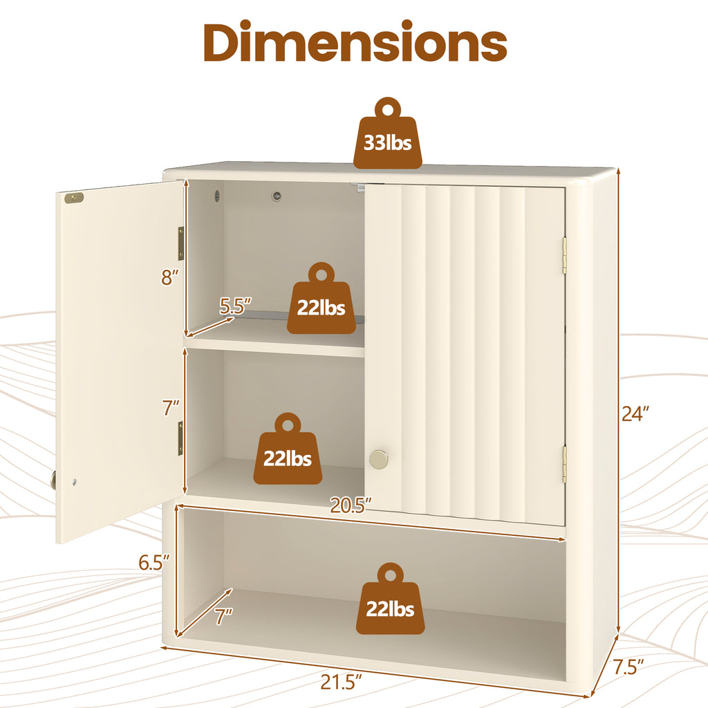 Fluted Bathroom Wall Cabinet with Open Shelf