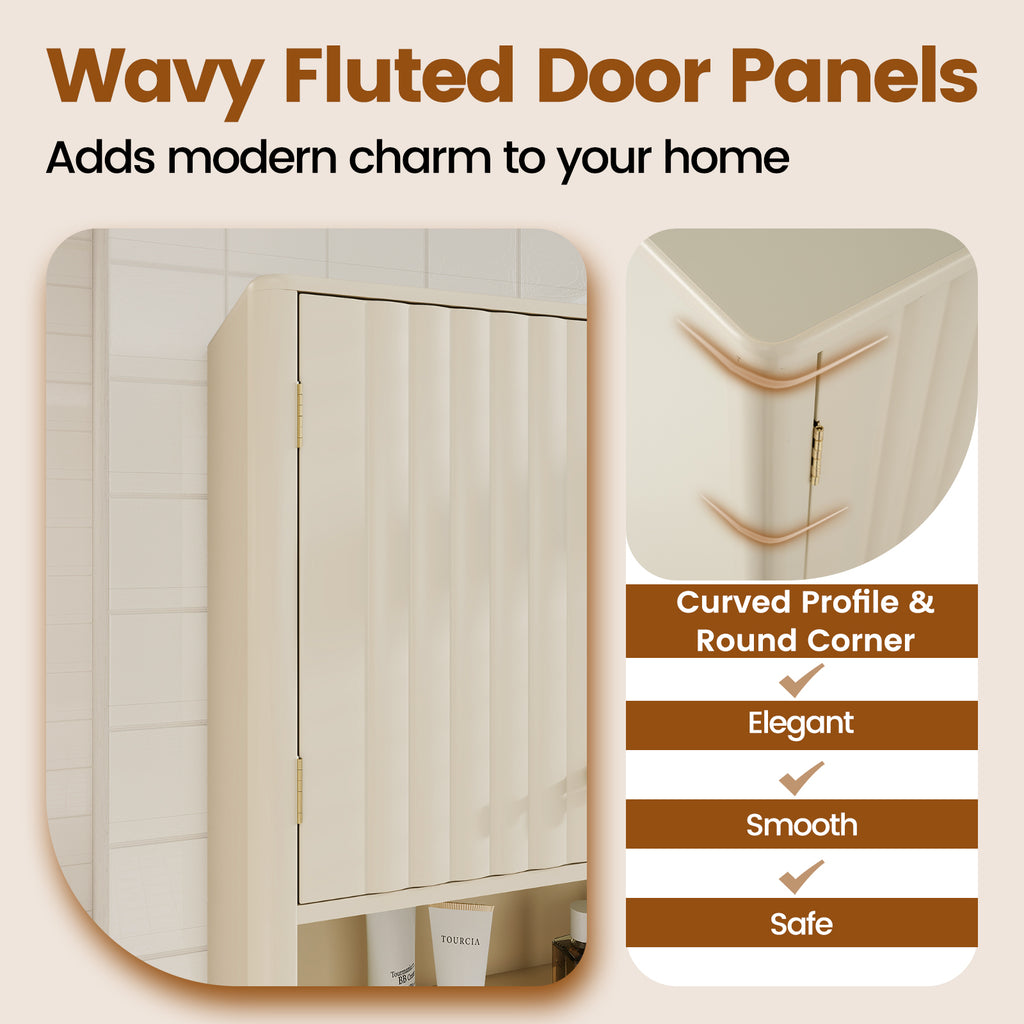 Fluted Bathroom Wall Cabinet with Open Shelf