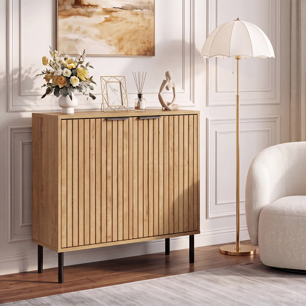 Fluted Buffet Sideboard 2-Door Cabinet - Black