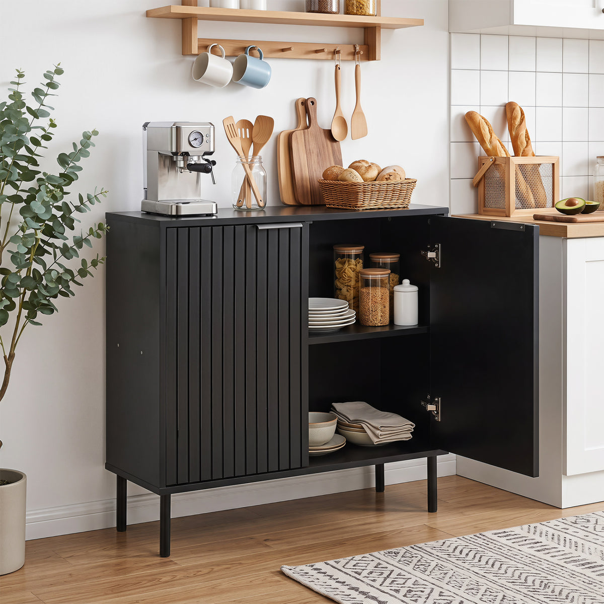 Fluted Buffet Sideboard 2-Door Cabinet - Black