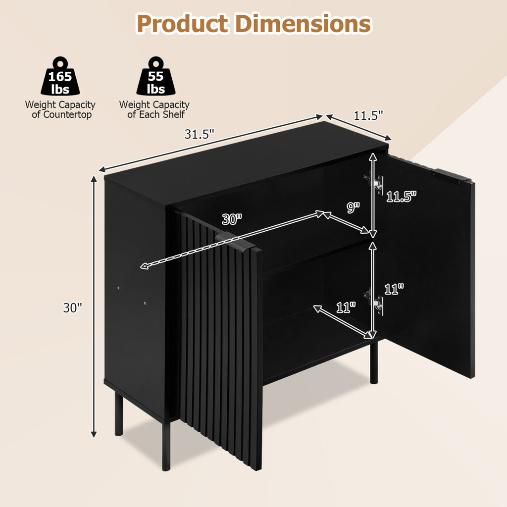Fluted Buffet Sideboard 2-Door Cabinet - Black