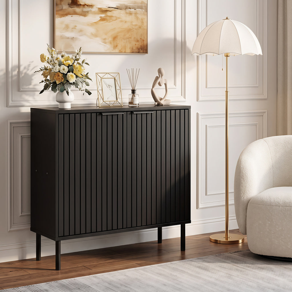 Fluted Buffet Sideboard 2-Door Cabinet - Black
