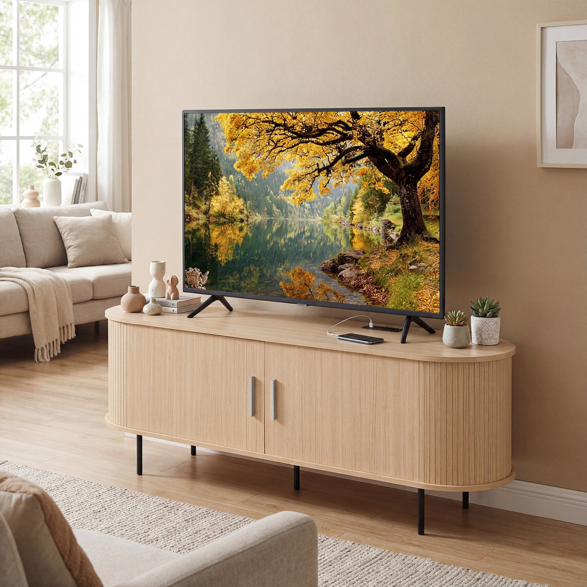 Mid Century TV Stand for TVs up to 60", Natural