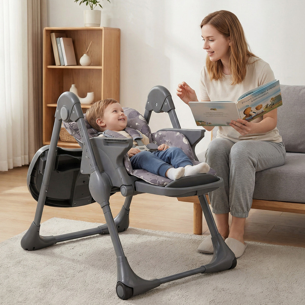 Folable High Chair with Detachable Cushion - Gray, Adjustable & Foldable Baby & Toddler Seat
