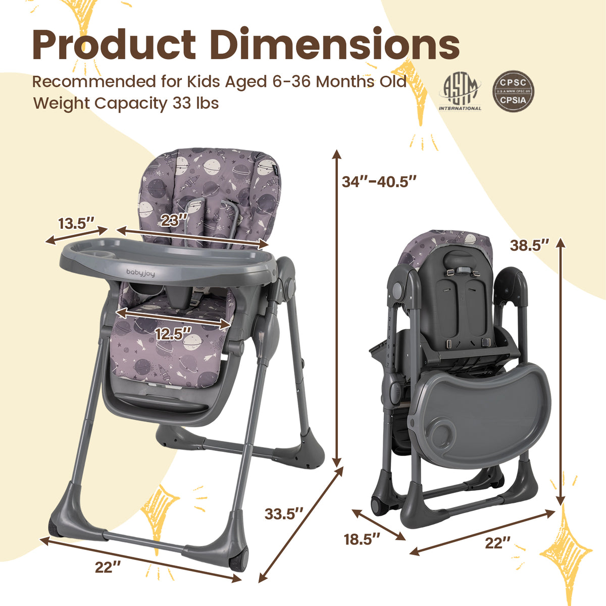 Folable High Chair with Detachable Cushion - Gray, Adjustable & Foldable Baby & Toddler Seat