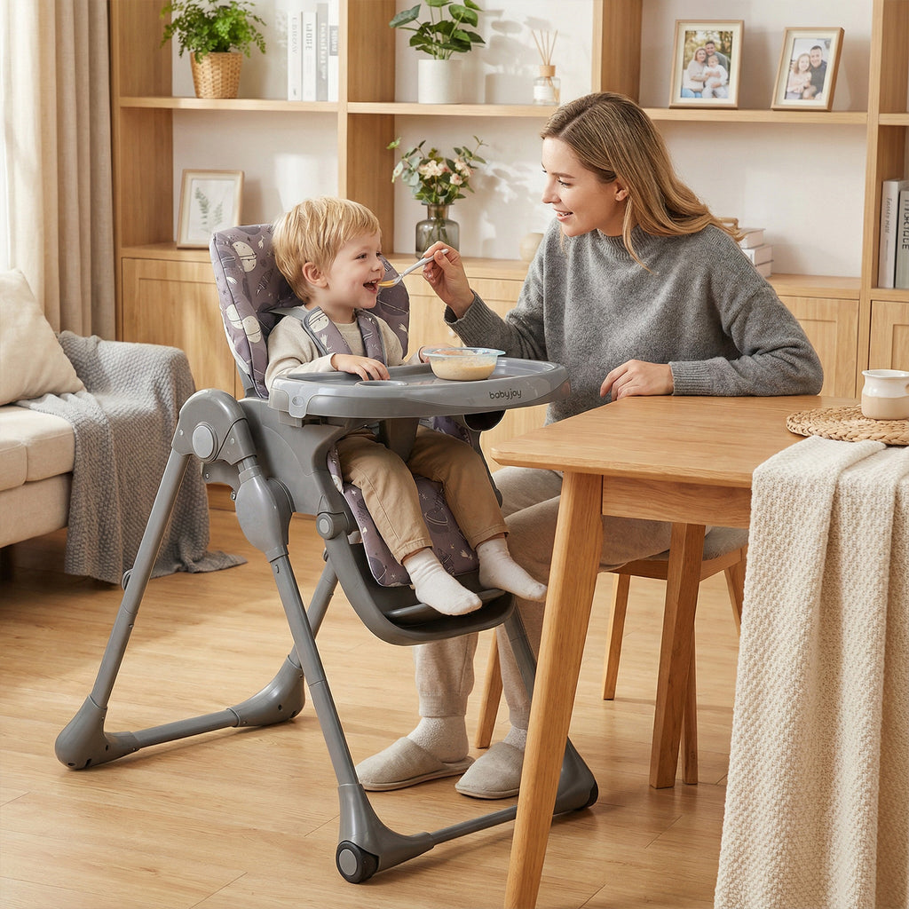 Folable High Chair with Detachable Cushion - Gray, Adjustable & Foldable Baby & Toddler Seat