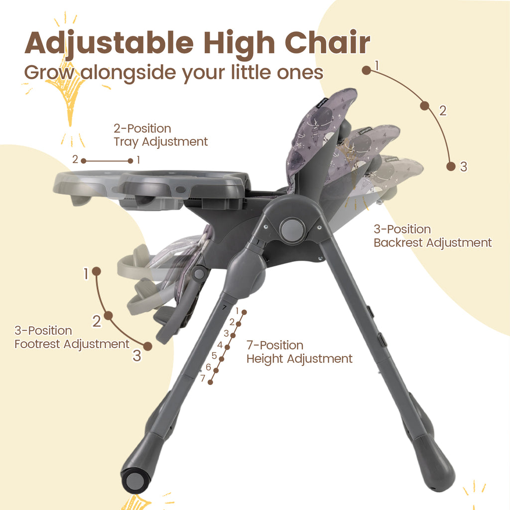 Folable High Chair with Detachable Cushion - Gray, Adjustable & Foldable Baby & Toddler Seat