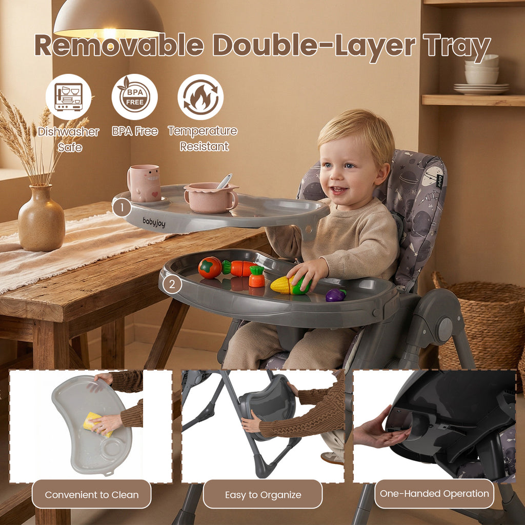 Folable High Chair with Detachable Cushion - Gray, Adjustable & Foldable Baby & Toddler Seat