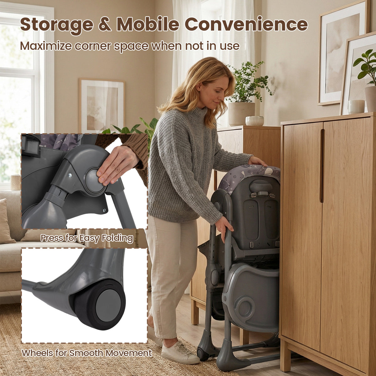 Folable High Chair with Detachable Cushion - Gray, Adjustable & Foldable Baby & Toddler Seat