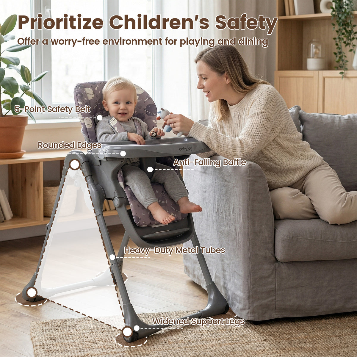 Folable High Chair with Detachable Cushion - Gray, Adjustable & Foldable Baby & Toddler Seat