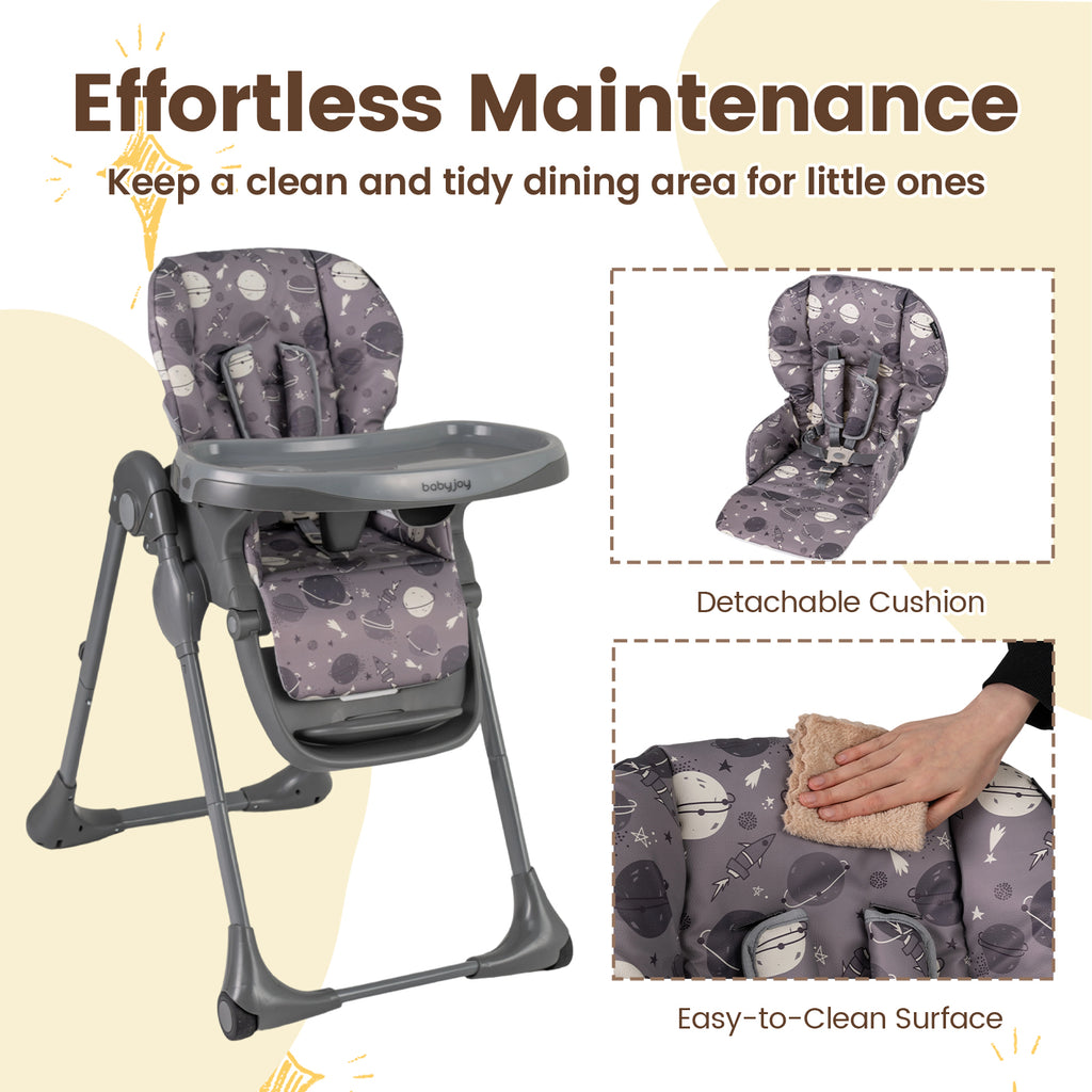 Folable High Chair with Detachable Cushion - Gray, Adjustable & Foldable Baby & Toddler Seat