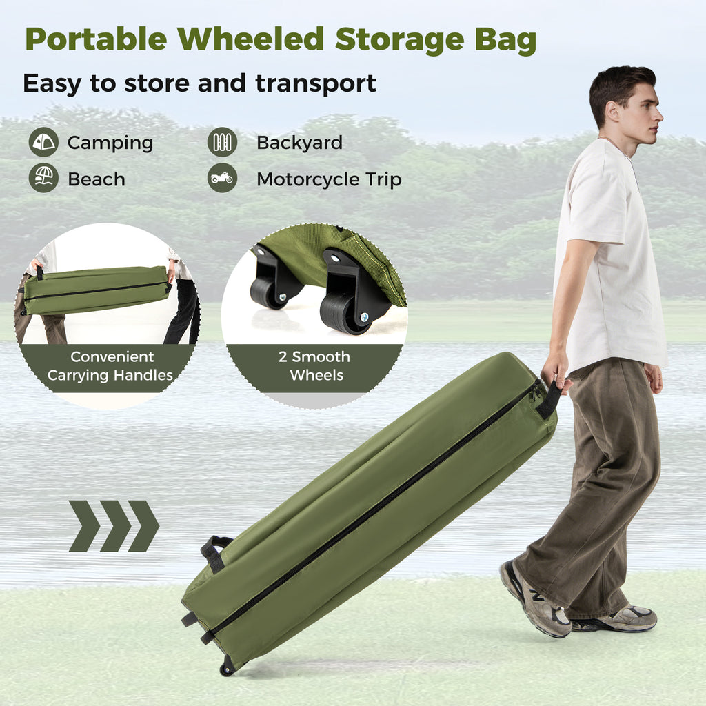 Foldable 2-Person Camping Cot Tent with Pop-Up Shelter - Green