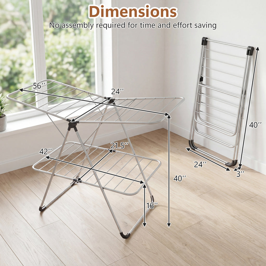 Foldable 2-Tier Clothes Drying Rack - Aluminum Wide