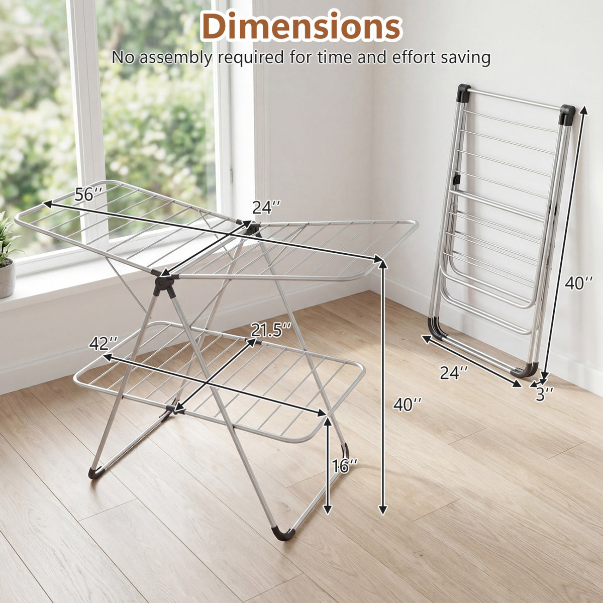 Foldable 2-Tier Clothes Drying Rack - Aluminum Wide
