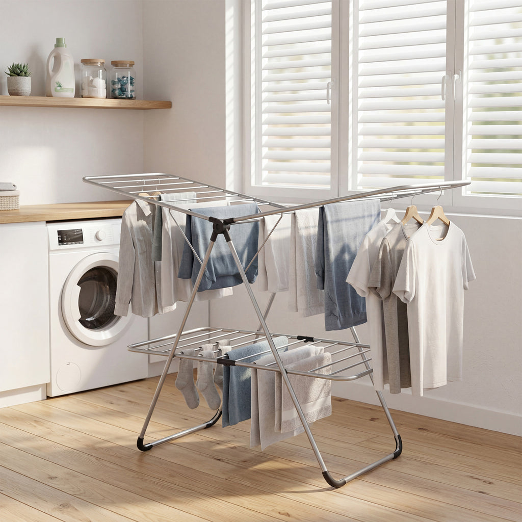 Foldable 2-Tier Clothes Drying Rack - Aluminum Wide