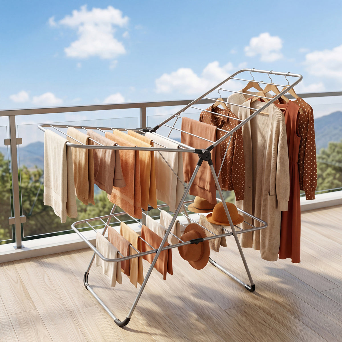 Foldable 2-Tier Clothes Drying Rack - Aluminum Wide