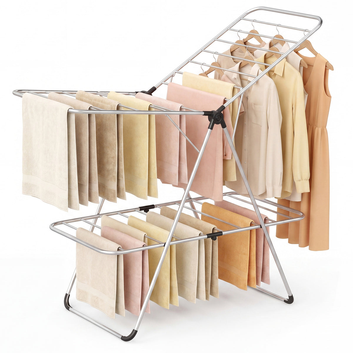 2-Tier Clothes Drying Rack with Wave-Shaped Bars - Adjustable