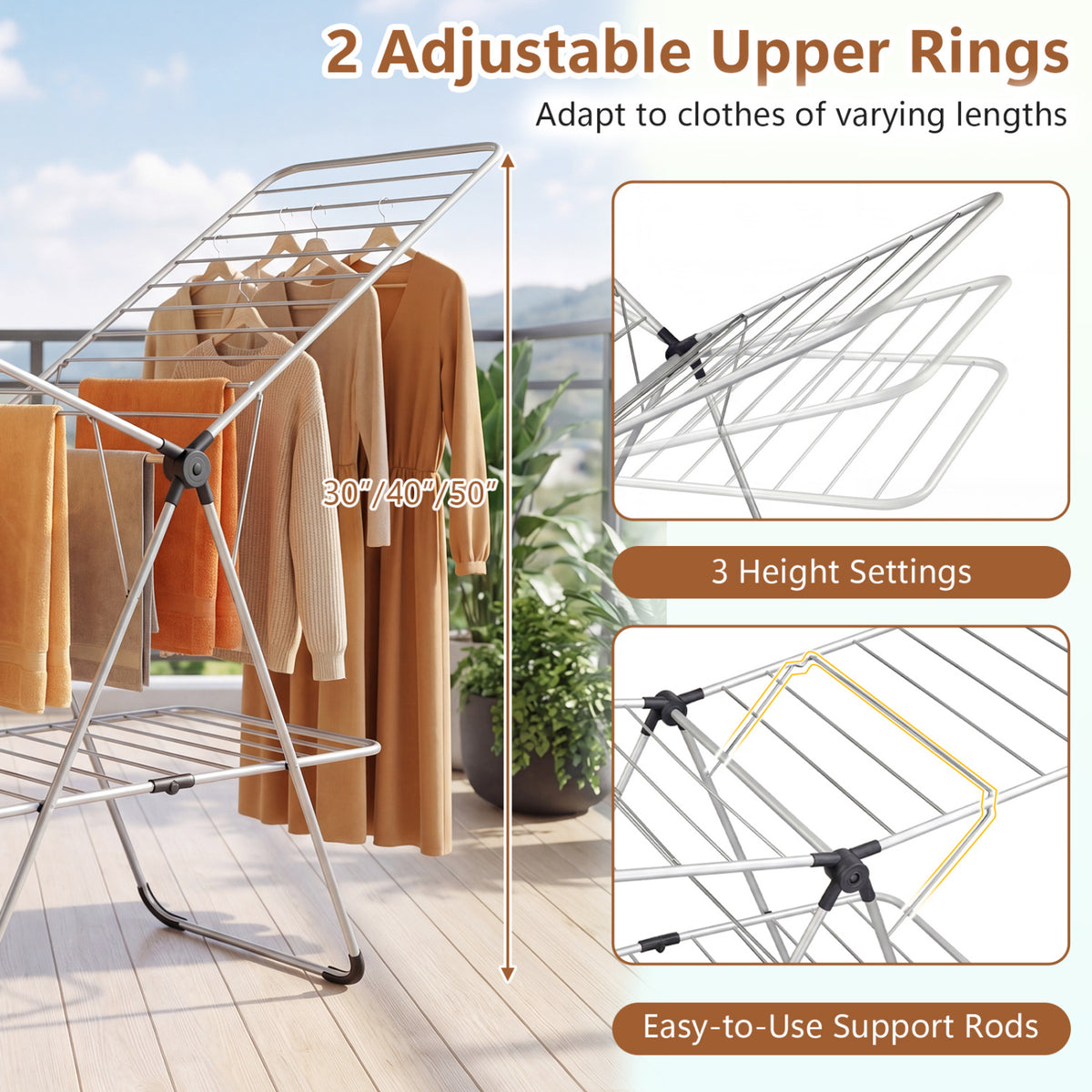Foldable 2-Tier Clothes Drying Rack - Aluminum Wide