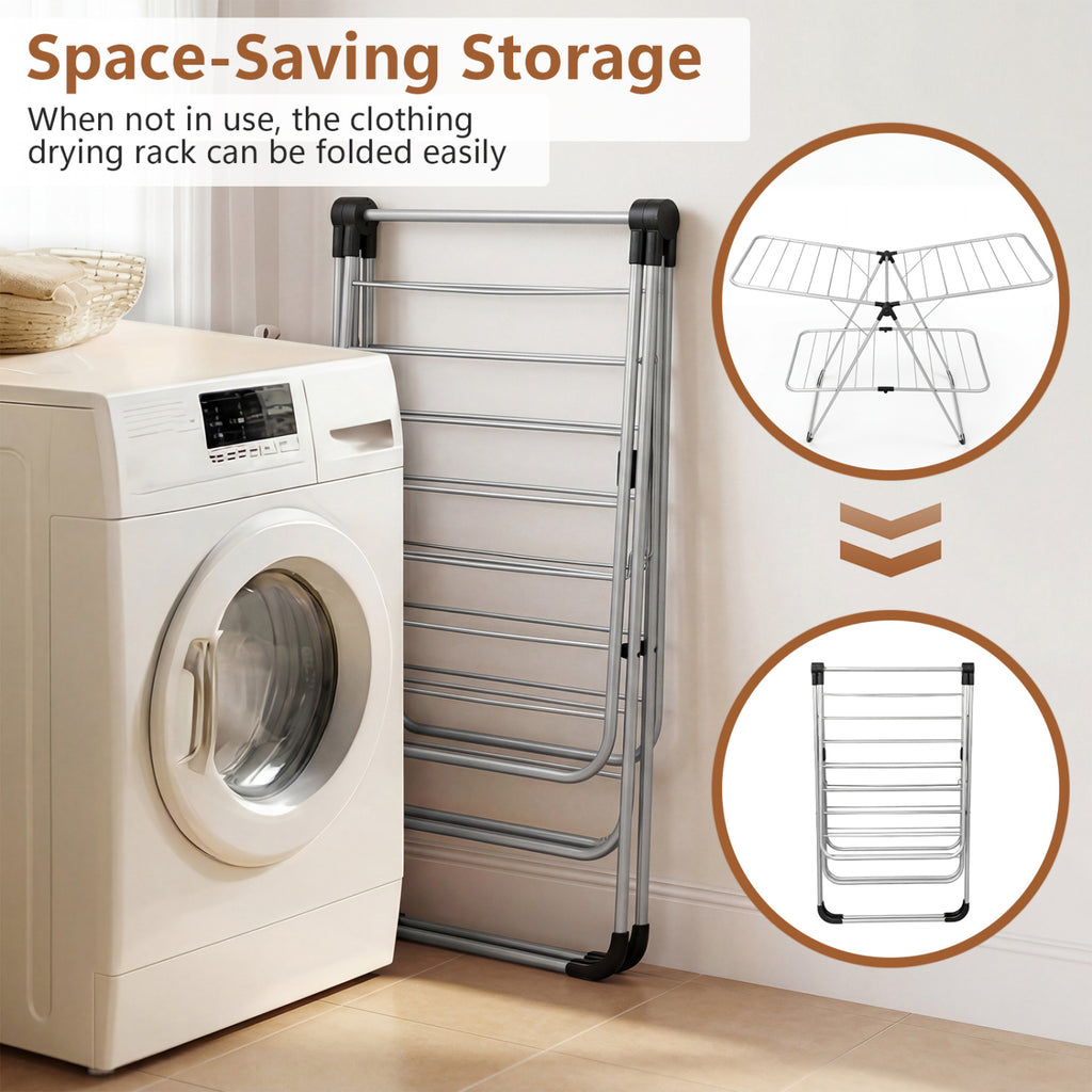 Foldable 2-Tier Clothes Drying Rack - Aluminum Wide