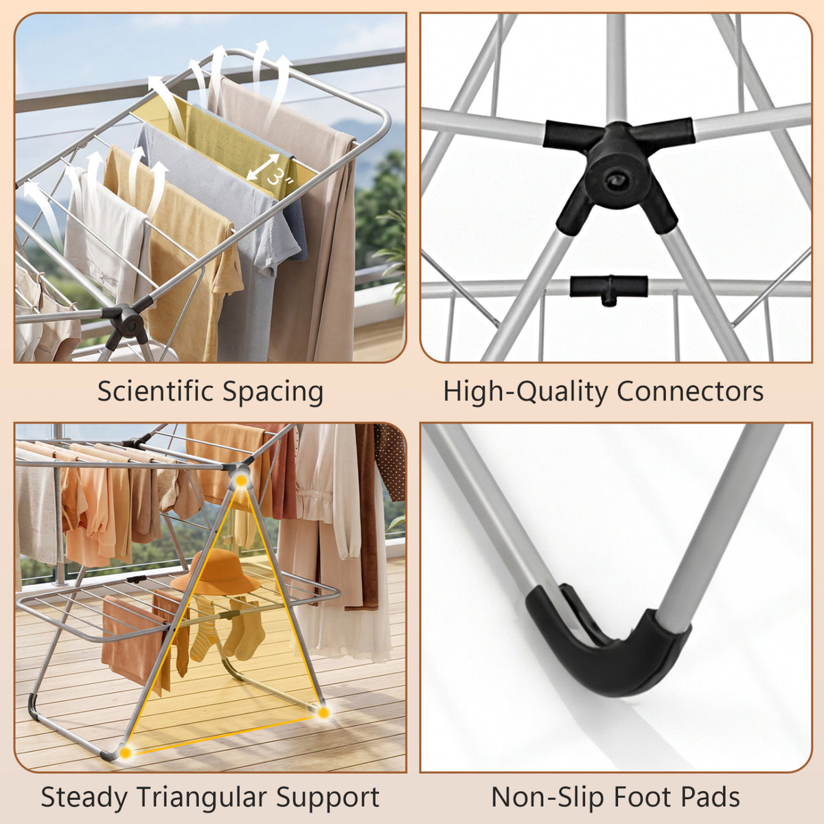 Foldable 2-Tier Clothes Drying Rack - Aluminum Wide