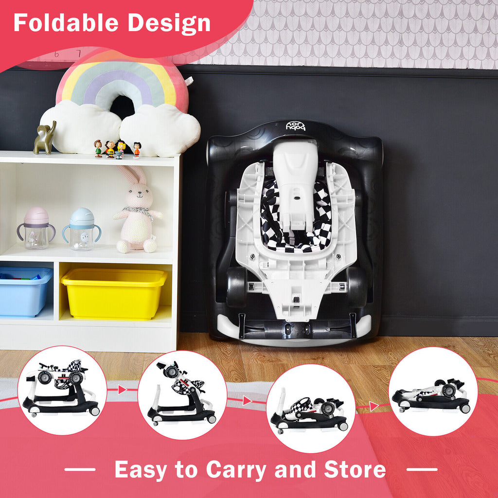 4-in-1 Baby Push Walker with Adjustable Height - White, Foldable Toddler Activity Walker