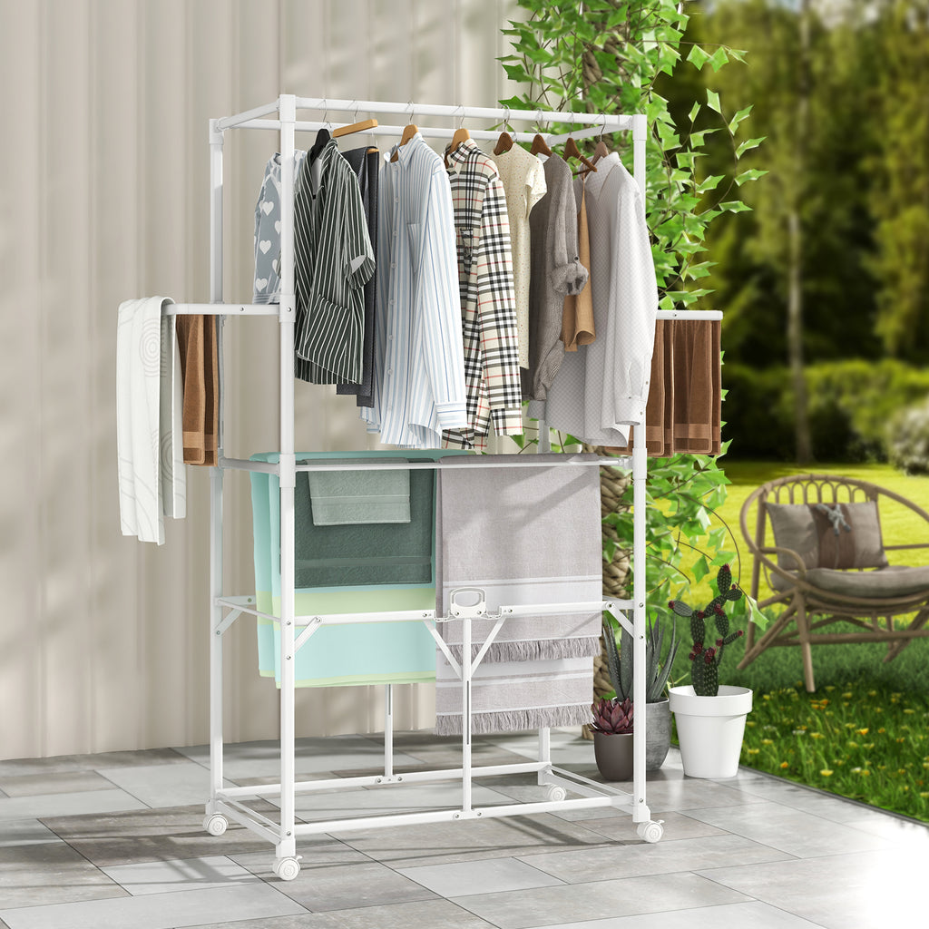 68.5 Inches Foldable Aluminum Laundry Rack - White