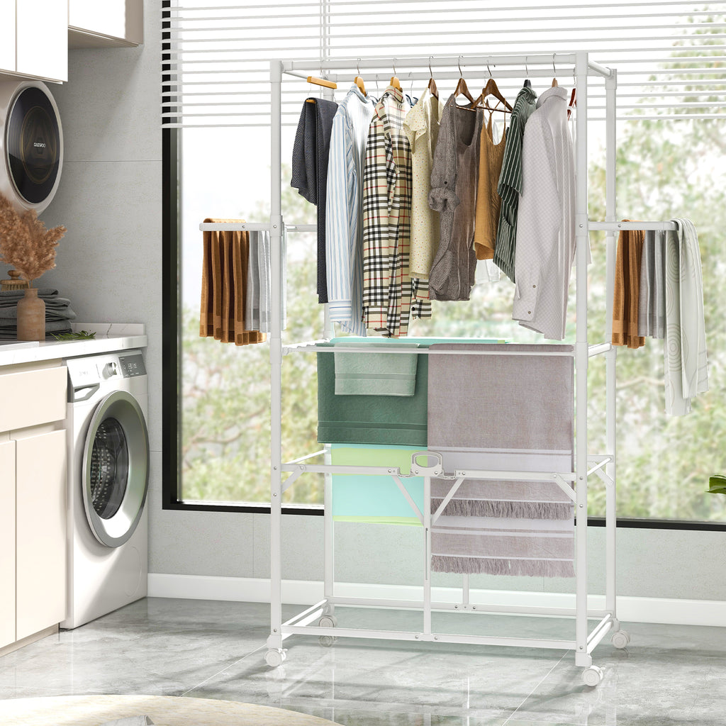 68.5 Inches Foldable Aluminum Laundry Rack - White