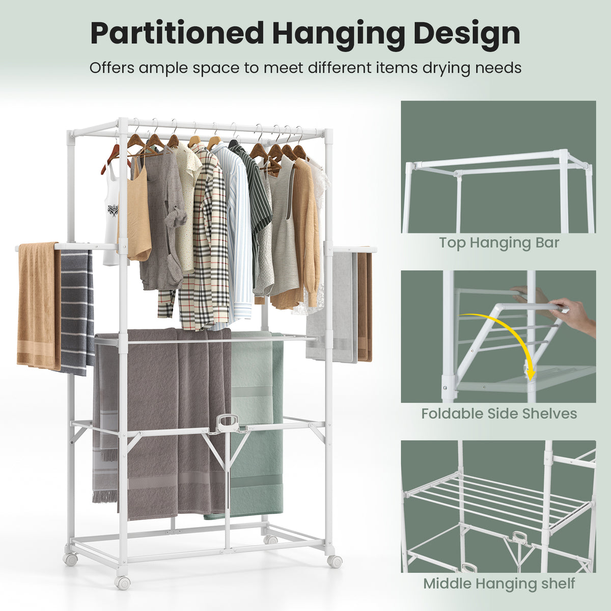68.5 Inches Foldable Aluminum Laundry Rack - White