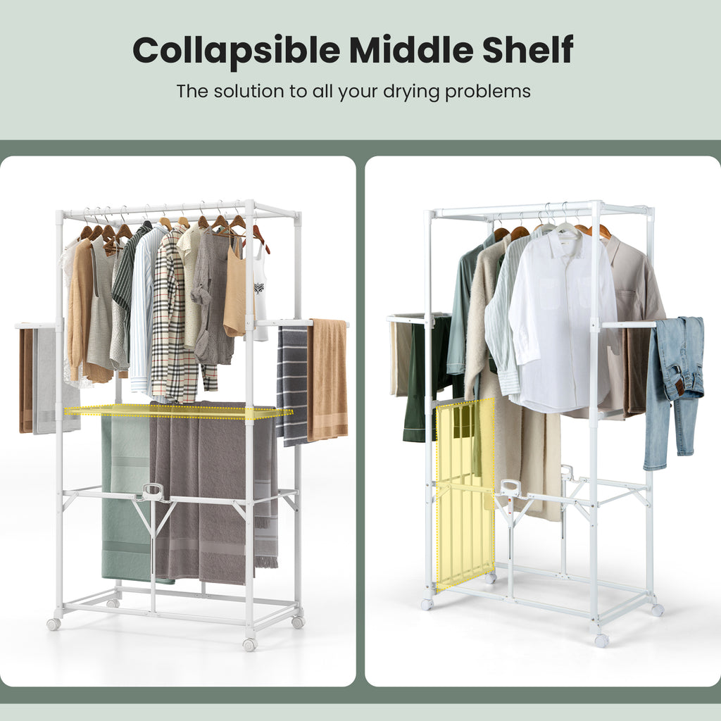 68.5 Inches Foldable Aluminum Laundry Rack - White