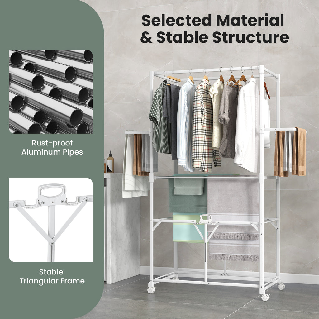 68.5 Inches Foldable Aluminum Laundry Rack - White
