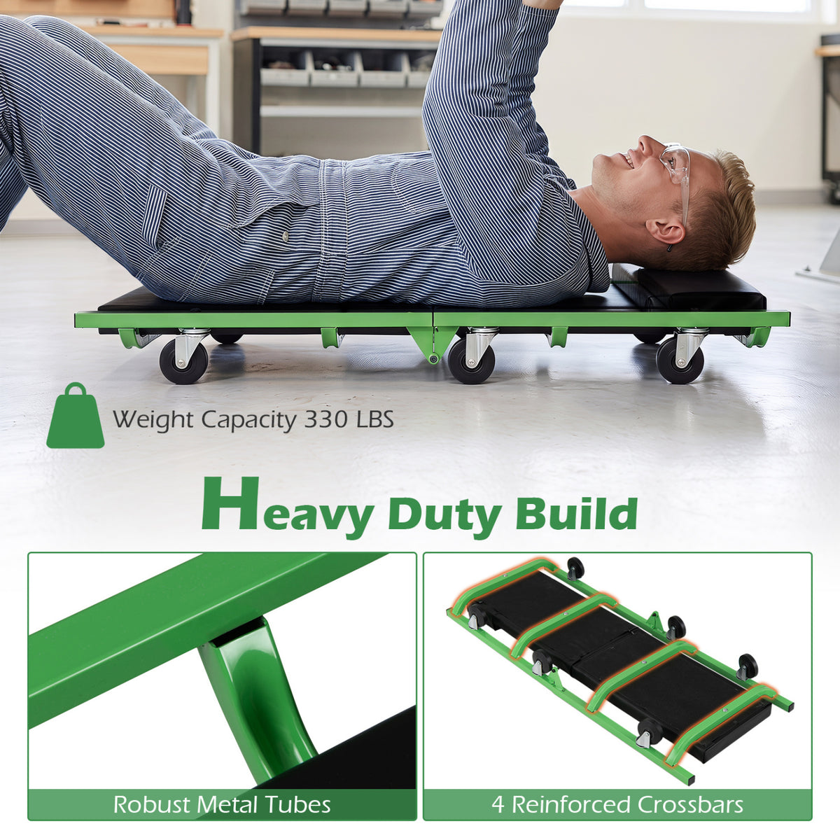 Foldable Automotive Creeper with 360° Swivel Wheels 330 lbs for Garage