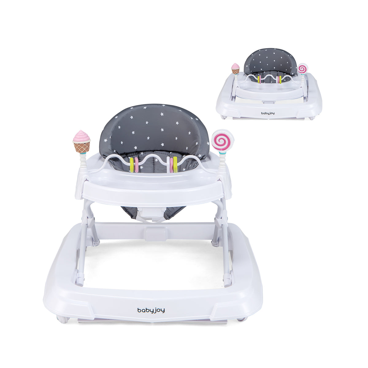 Foldable Baby Activity Walker with Adjustable Height & Detachable Seat Cushion - Gray
