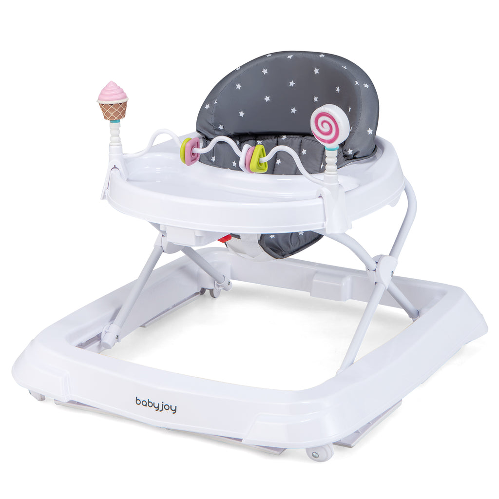 Foldable Baby Activity Walker with Adjustable Height & Detachable Seat Cushion - Gray
