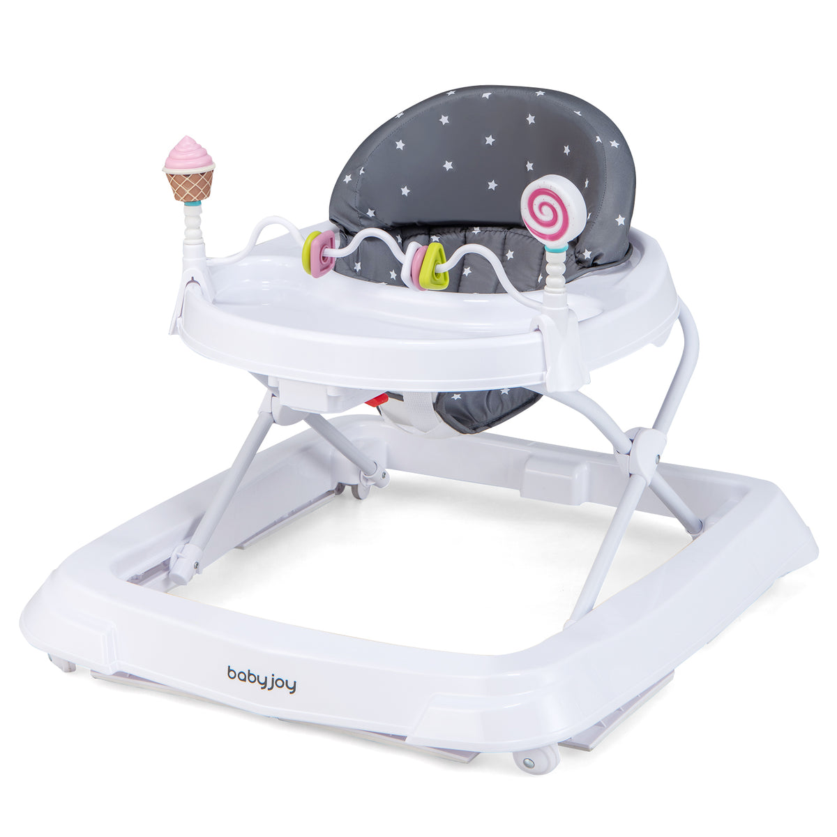 Foldable Baby Activity Walker with Adjustable Height & Detachable Seat Cushion - Gray