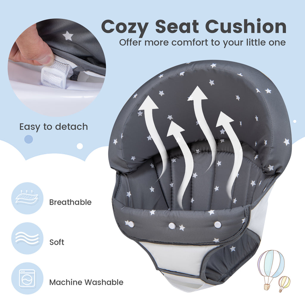 Foldable Baby Activity Walker with Adjustable Height & Detachable Seat Cushion - Gray