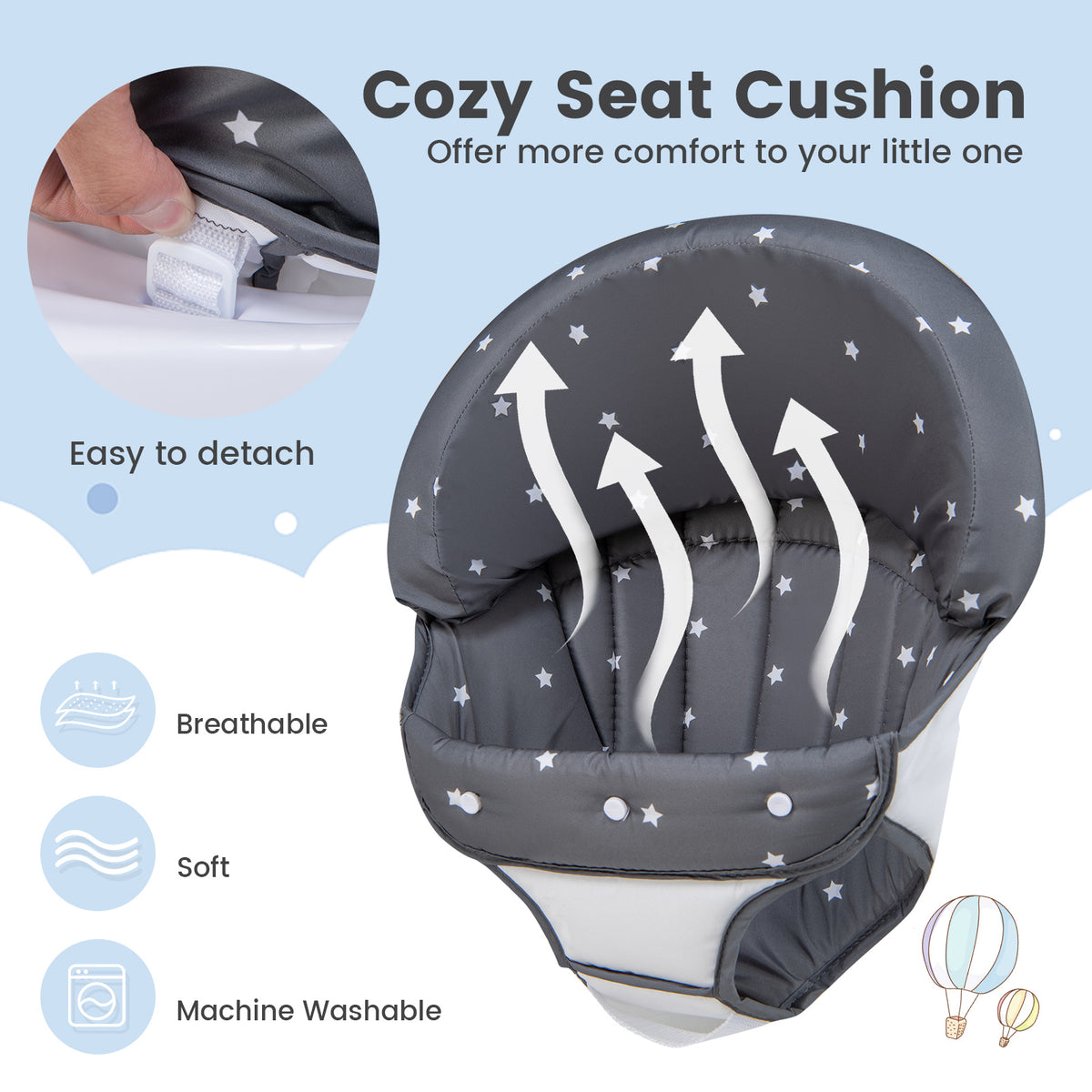 Foldable Baby Activity Walker with Adjustable Height & Detachable Seat Cushion - Gray