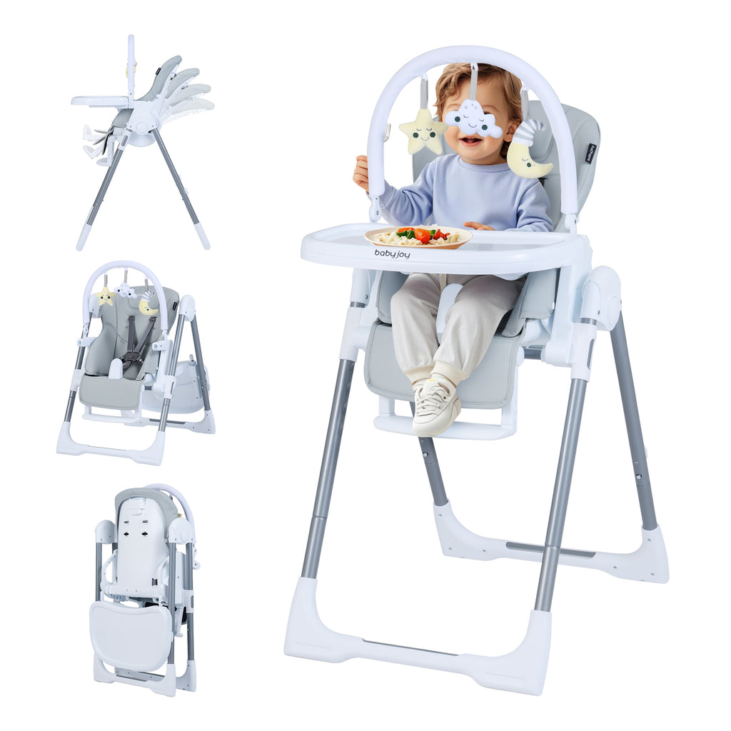 Foldable Baby High Chair with Adjustable Height & Seat - Light Gray