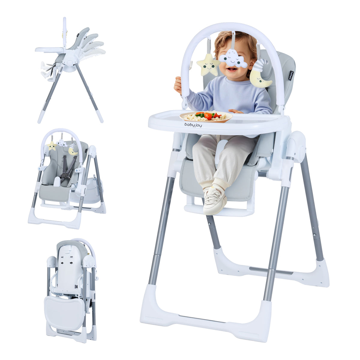 Foldable Baby High Chair with Adjustable Height & Seat - Light Gray