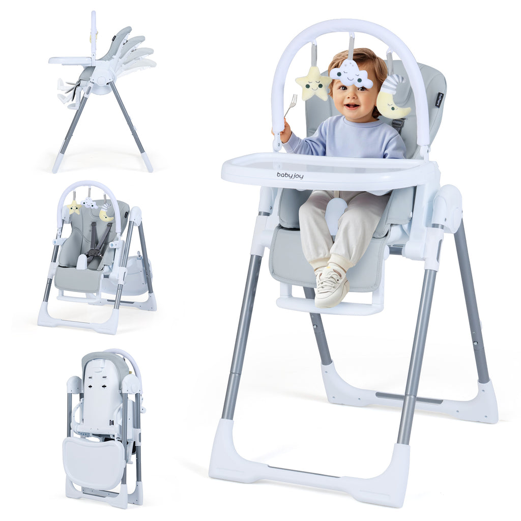 Foldable Baby High Chair with Adjustable Height & Seat - Light Gray